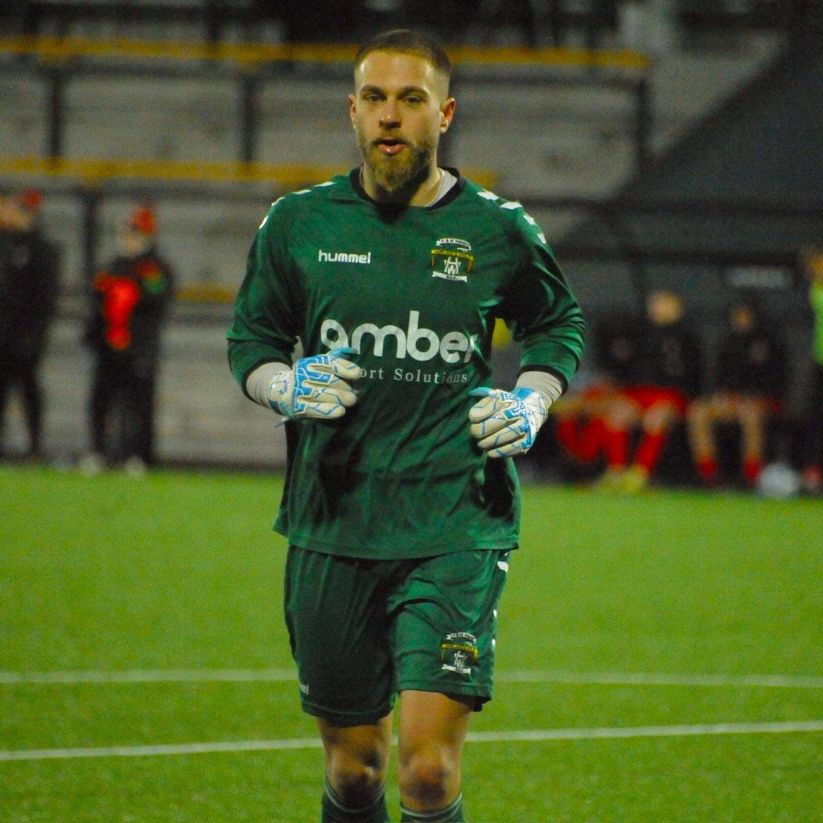 Michael in goal during a professional soccer match